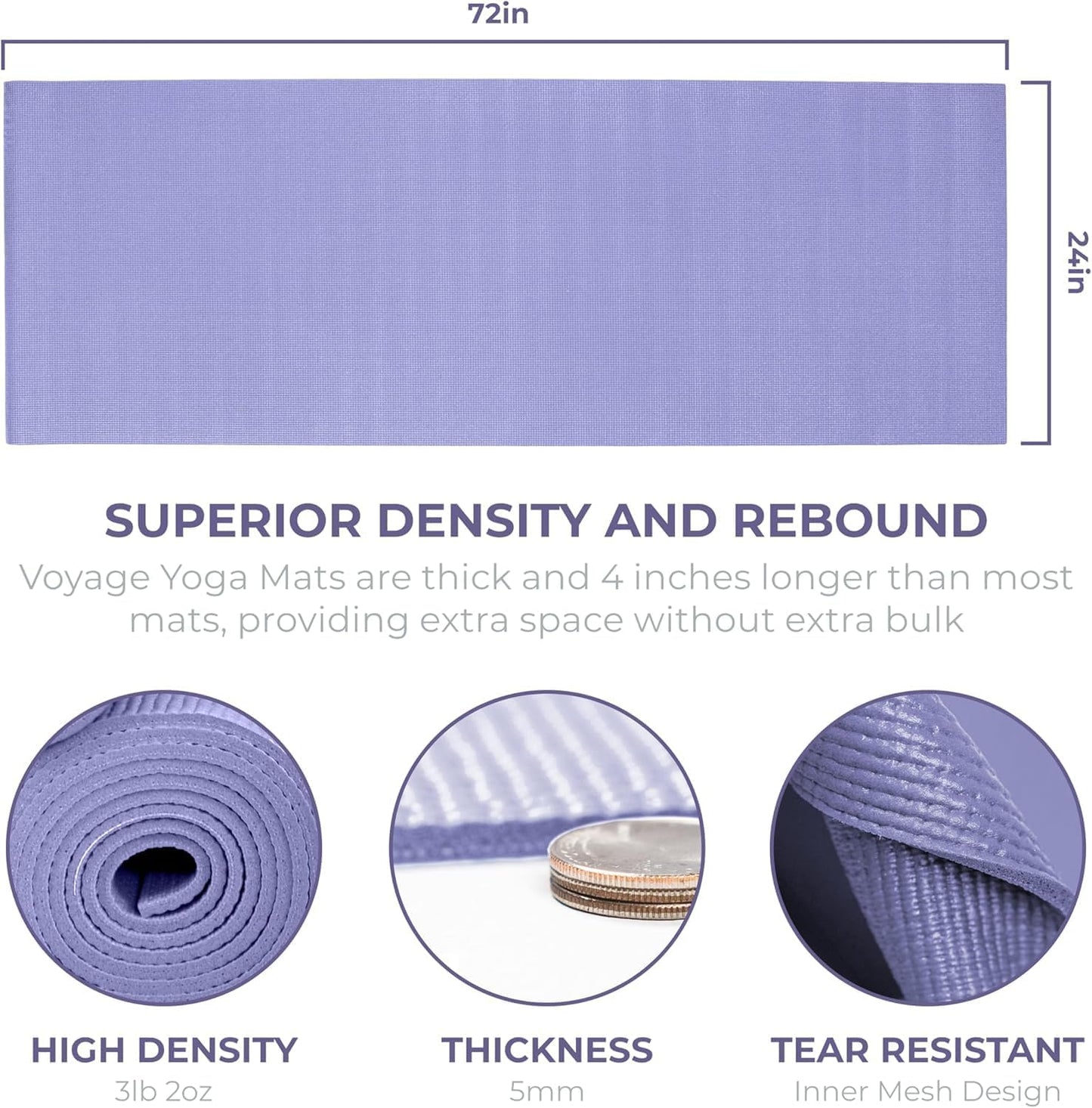 Voyage Yoga Mat, 4 Pack, 72" x 24" Extra Long Exercise Mat, 5mm Thick Bulk Yoga Mats for Schools, Anti-Tear, Non Slip Fitness Mat for Gym or Studio