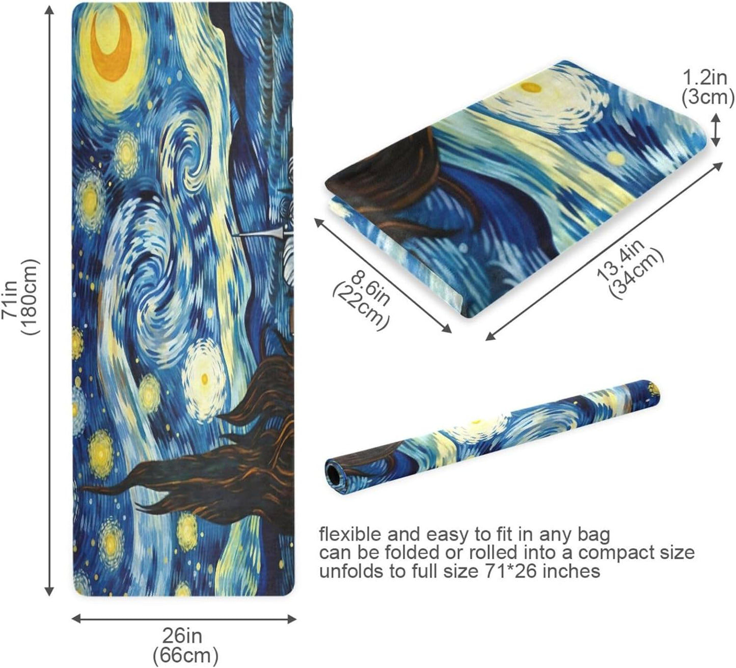 Starry Night Van Gogh Yoga Mat Non Slip Thick Pilates Fitness Mats Portable Exercise Mats for Home Workout Gym 71 * 26 inches