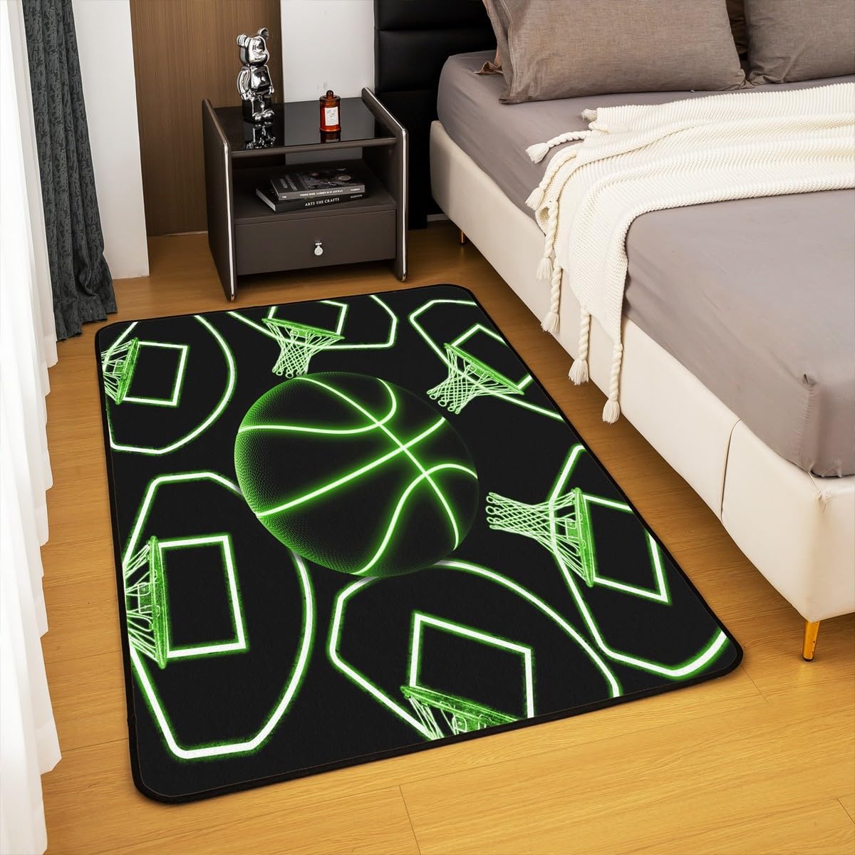 jejeloiu Basketball Living Room Rugs for Bedroom 5x7 Kids Gaming Sports Decor Carpet for Boys Girls Teens Ball Games Area Rug Soft Gift for Basketball Lover Grey and Black Room Decor