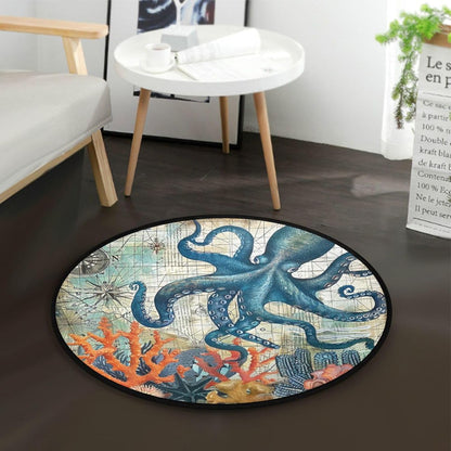Vdsrup Ocean Sea Horse Doormat Nautical Seahorse Starfish Round Floor Mat Non Slip Carpet Yoga Mat Rug for Entryway Living Room Bedroom Home Decor 3'
