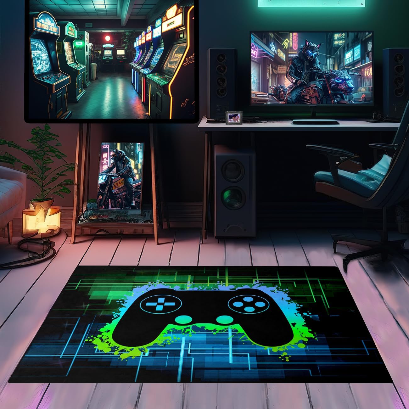 Video Game Rug - Gaming Themed Rug Gamepad Controller Area Rugs for Bedroom Gaming Carpet for Boys Game Carpet for Playrooms Bedroom Doormat Yoga Mats