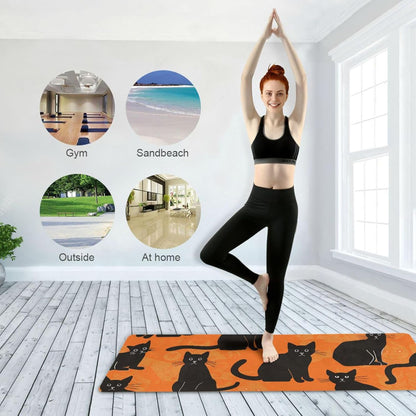 Black Cats Silhouette Yoga Mat for Home Workout Fitness Mat for Women Non Slip Exercise Mats with Storage Bag