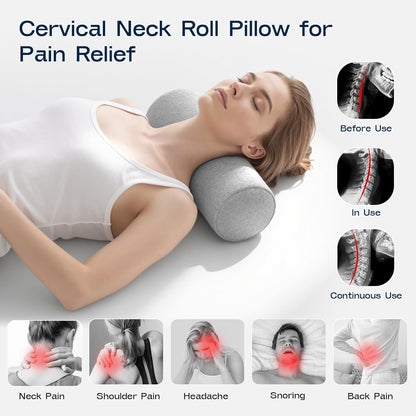 Neck Roll Pillow, Memory Foam Neck Support Pillows, Round Neck Pillows, Cylinder Bolster Pillows for Bed, Couch, and Yoga, Removable Washable Cover,18 * 4.1 * 4.1inch (Cool-Blue)