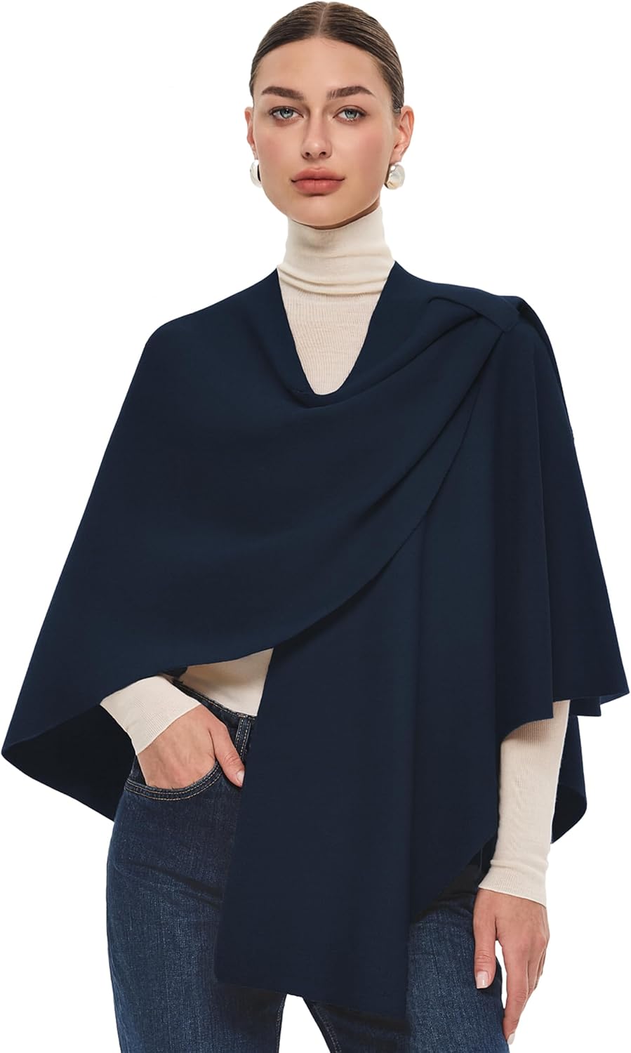 PULI Womens Large Cross Front Poncho Sweater Wrap Topper Knitted Elegant Shawls Cape for Fall Winter