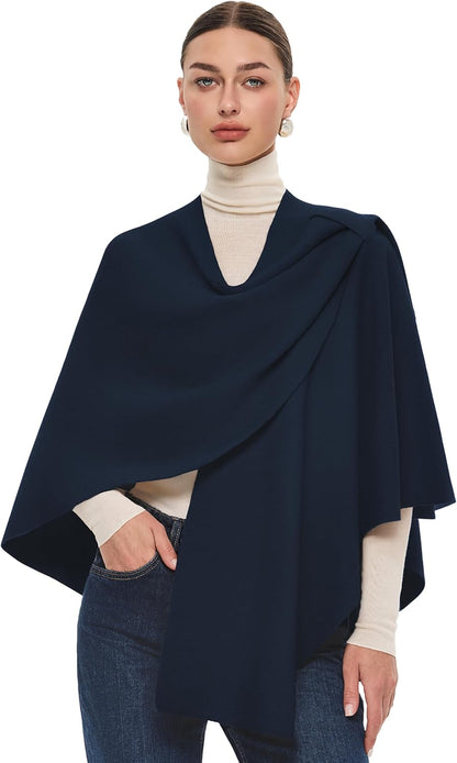 PULI Womens Large Cross Front Poncho Sweater Wrap Topper Knitted Elegant Shawls Cape for Fall Winter