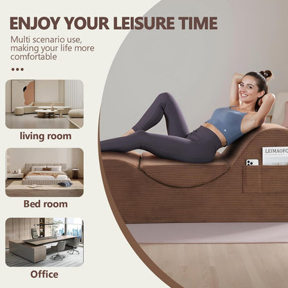 Yoga Chair Lounge for Adult, Ergonomic Chaise Lounge Chair with Side Pocket, Headrest, Waist Pad, Perfect for Stretching, Massage, and Relaxation, Used in Living Room, Bedroom（Black）