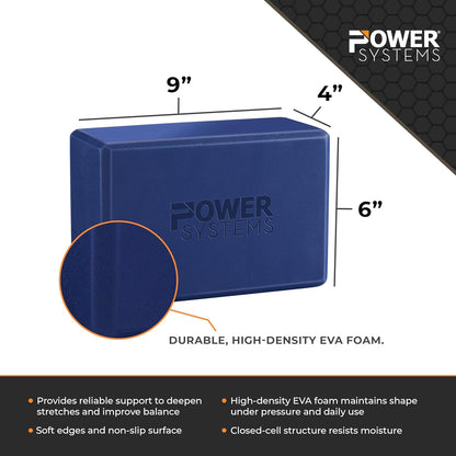 Power Systems Yoga Block | Commercial Grade Foam, Lightweight, Durable Ergonomic Support for Home and Studio Use | Yoga, Pilates, Meditation, Flexibility, and Balance with Textured Non-Slip Grip and Smooth Edges