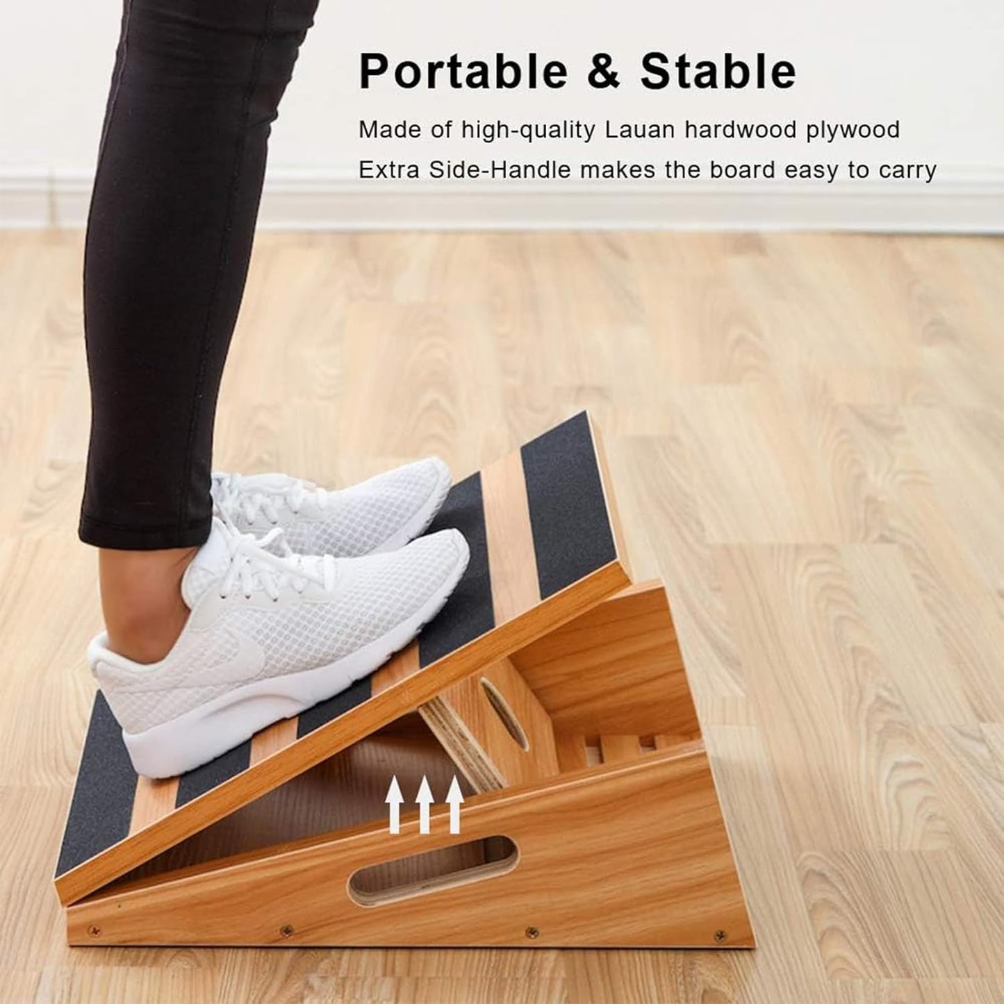 StrongTek Professional Wooden Slant Board, Adjustable Incline Board, and Calf Stretcher, Stretch Board - Extra Side-Handle Design for Portability, Full-Coverage