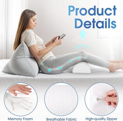 TranquilRelax Knee Pillow for Back Sleeping Memory Foam Half Moon Bolster Pillow for Legs, Under Knee Support, Ankle & Foot Comfort Orthopedic Pillow for Side Sleepers (Grey, 20.4" x 8" x 4.9")