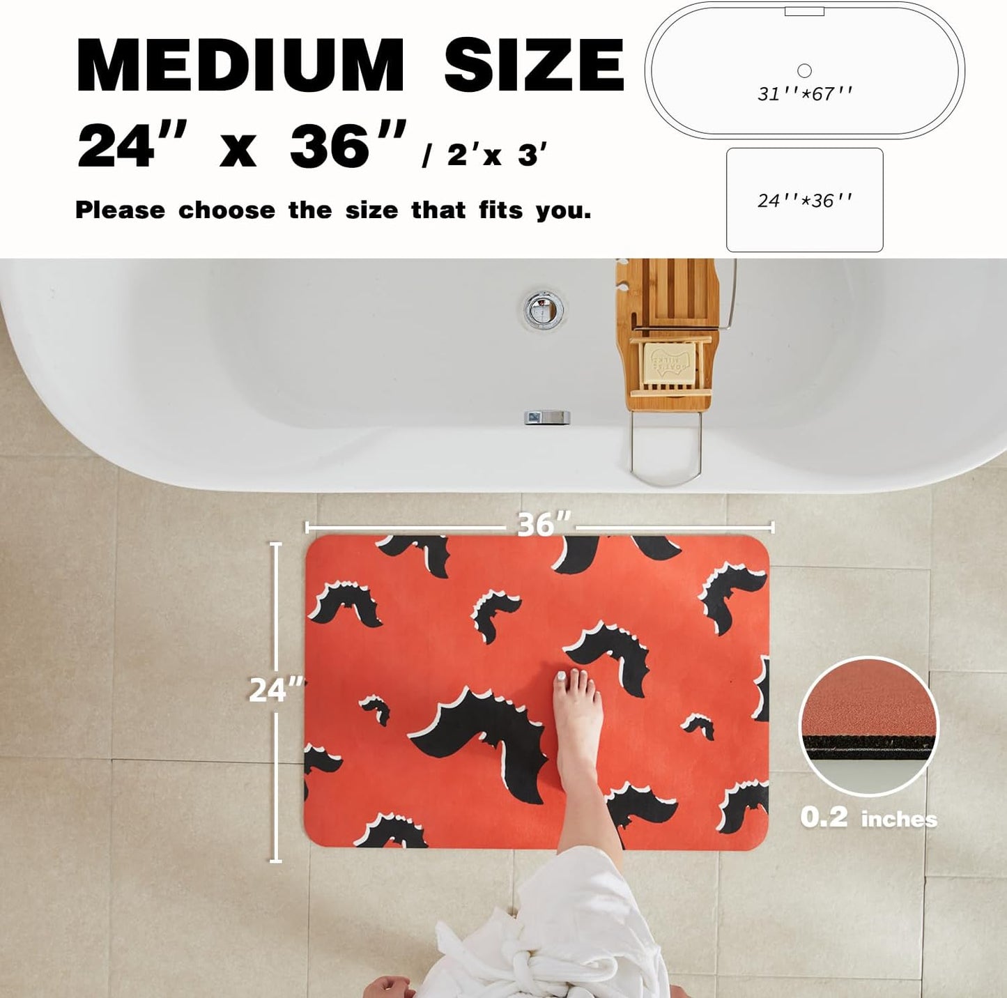 TYUU Bath Mat, Bathroom Rugs Non Slip Washable Thin Absorbent Quick Dry Bath Mat Fits Under Door Bathroom Floor Mat Perfect for Bath, Shower, or Sink 24"x36" Dark Grey
