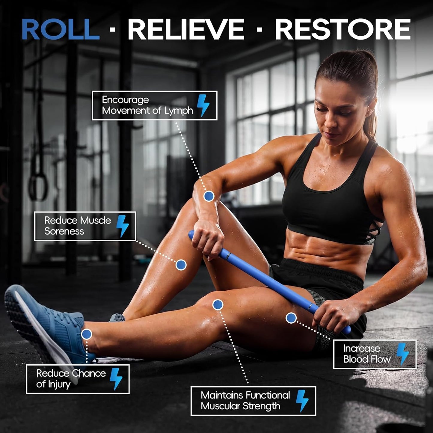 Massage Roller Stick – Deep Tissue Muscle Roller for Full Body, Myofascial Release Tool for Legs, Neck, Arms & Calves, Sore Muscle Recovery Stick for Athletes & Home Use