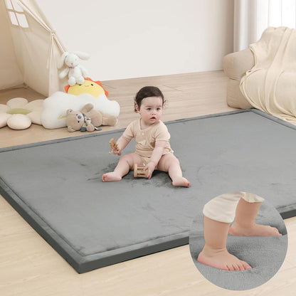 Baby Play Mat for Floor,1.3" Thick Memory Foam Tummy Time Mat,Soft Coral Velvet Nursery Rug,Large Non Slip for Crawling,Toddlers,Infants,Kids,Yoga & Tatami Style for Living Room(Dark Gray)
