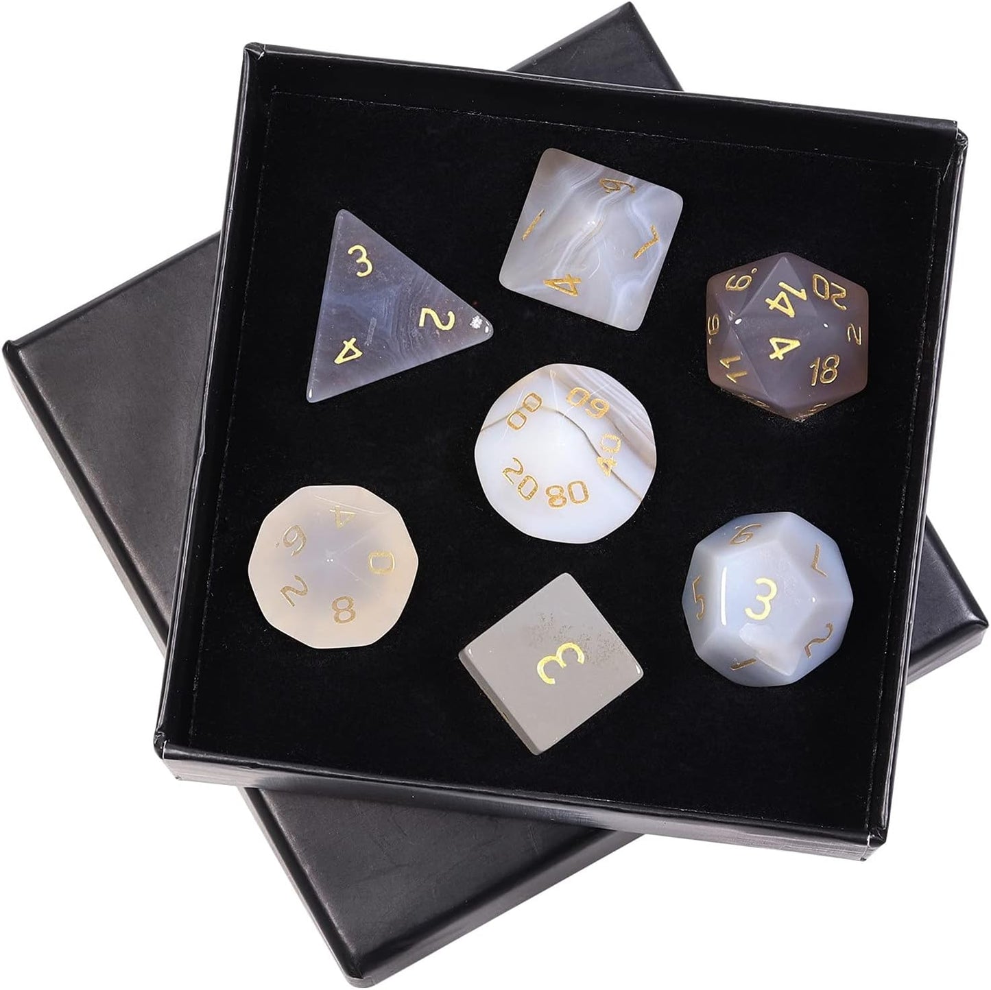 mookaitedecor 7 PCS Blue Howlite Turquoise Crystal Polyhedral DND Dice Set, Polished Tumbled Stones Dices for RPG MTG Table Games Home Decoration