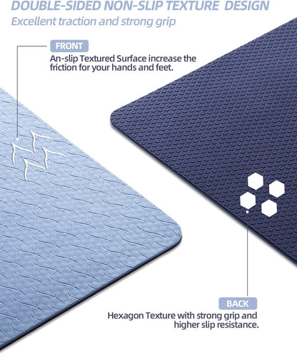 COOLMOON Yoga Mat Non Slip, Anti-Tear 1/4 Thick TPE Yoga Mats for Women and Men, 72"x24" Exercise & Fitness Mat with Carrying Strap, Workout Mats for Yoga, Pilates and Floor Exercise
