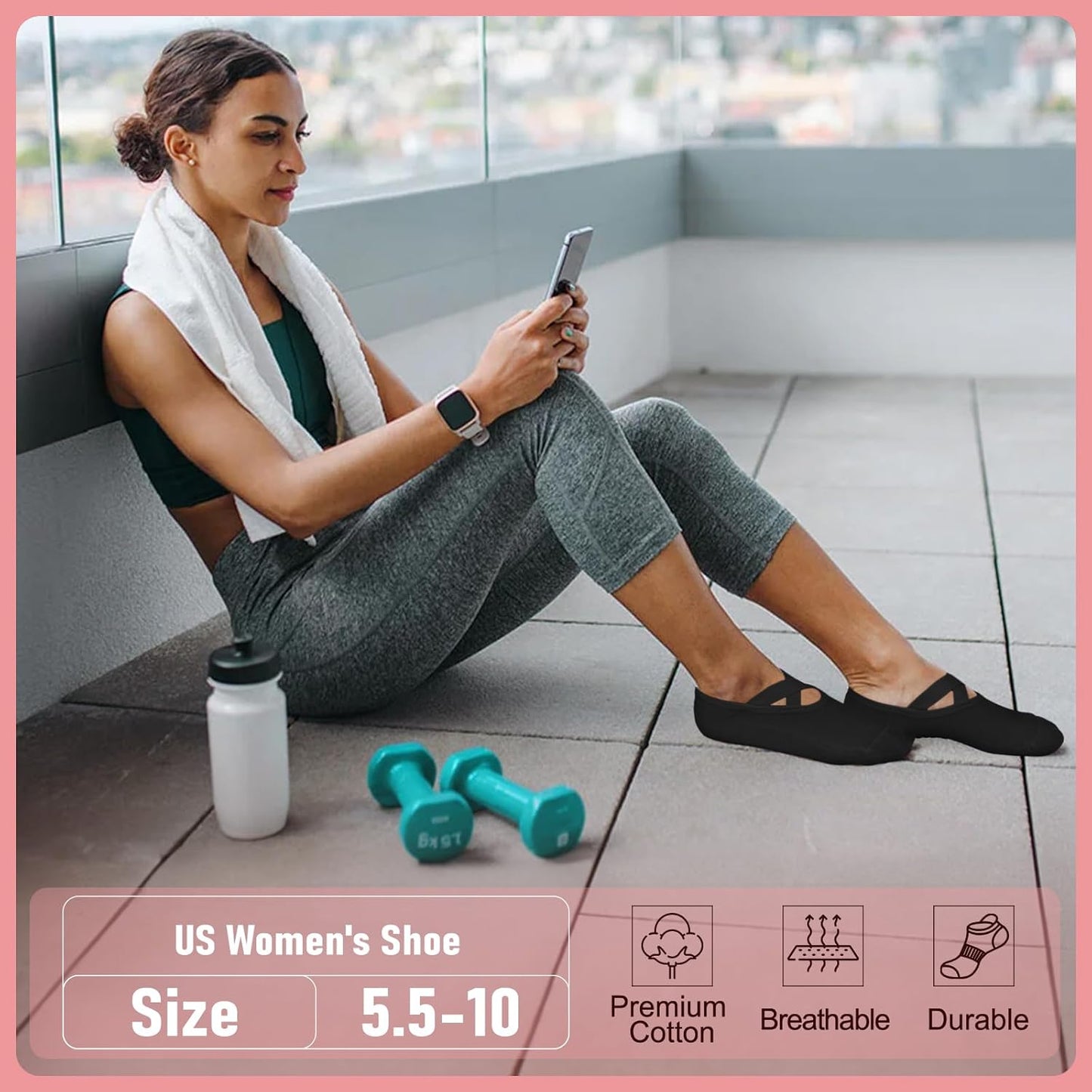 yeuG Pilates Socks for Women Non Slip Grip Socks for Yoga, Barre, Hospital, Barefoot Grippy Yoga Sock Womens Gifts 4 Pairs