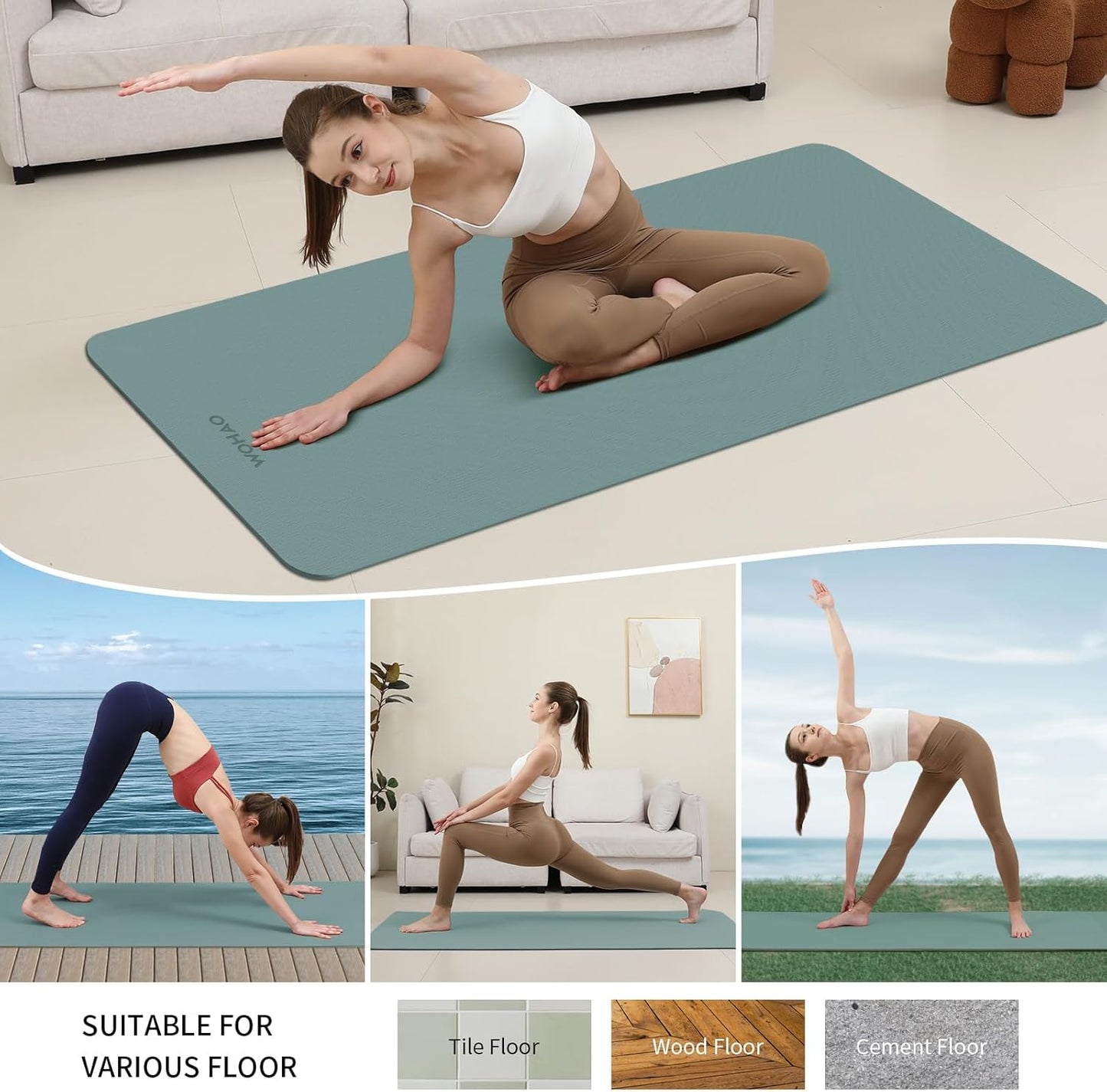 Extra Thick 8mm Yoga Mat, 72"x28" Non Slip Exercise Mat, Reversible 2-Sided Dual Color Premium POE Material, with Carrying Strap for Yoga, Pilates, Home Gym