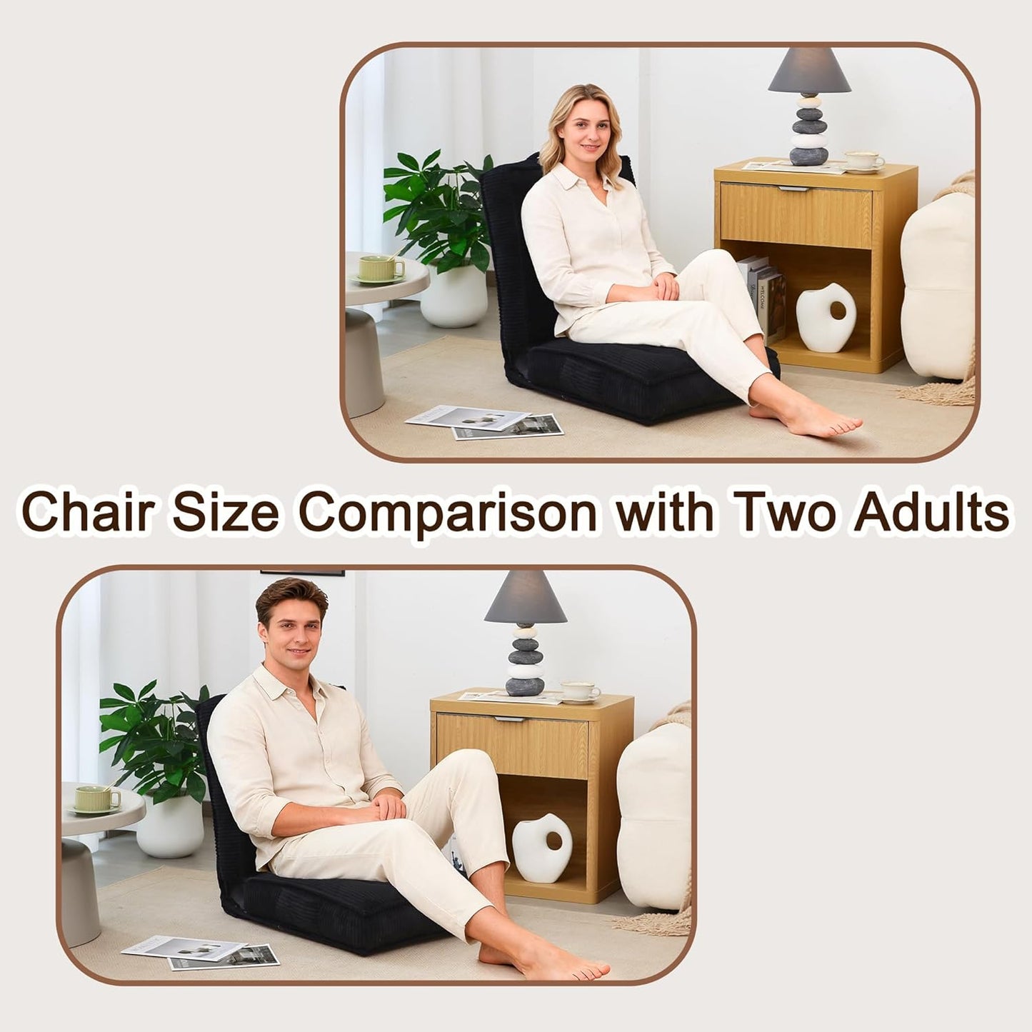 Adjustable Floor Chair with Back Support, 6-Position, Folding Japanese Meditation Tatami Chair, Comfy Gaming Chairs for Adults, Accent Sofa Reading Chairs, Living Room, Bedroom, Coffee
