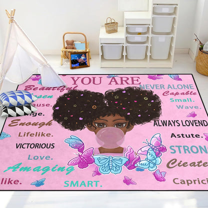Black Girl Area Rug for Bedroom African Black Girls Floor Rugs for Living Room Playroom Cartoon Art Home Decor Soft Yoga Mats for Women Afro Purple 47" x 31" (2.7 x 3 Feet)