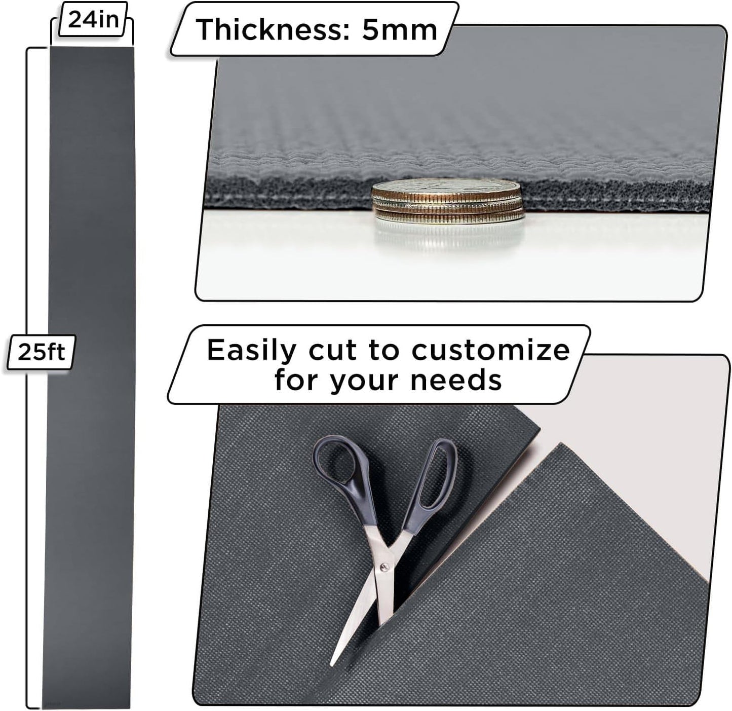 Slip-Resistant Floor Mat Roll & Yoga Mat – 25ft x 24" x 5mm – Cut-to-Fit Hallway Runner, Kitchen Mat, Drawer Liner, Shelf Liner, Bench Mat, Washable Pet Crate Pad, Cabinet Liner – Mocha