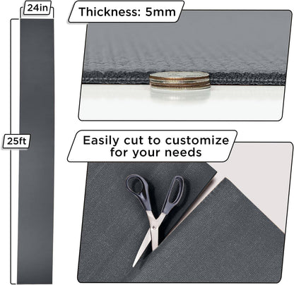 Slip-Resistant Floor Mat Roll & Yoga Mat – 25ft x 24" x 5mm – Cut-to-Fit Hallway Runner, Kitchen Mat, Drawer Liner, Shelf Liner, Bench Mat, Washable Pet Crate Pad, Cabinet Liner – Mocha
