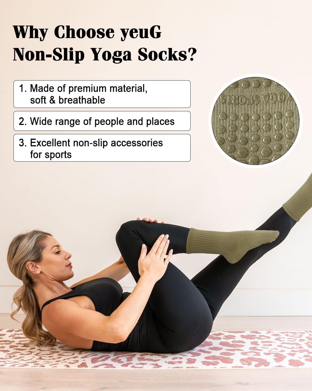 yeuG Pilates Socks for Women Non Slip Grip Socks for Yoga, Barre, Hospital, Barefoot Grippy Yoga Sock Womens Gifts 4 Pairs