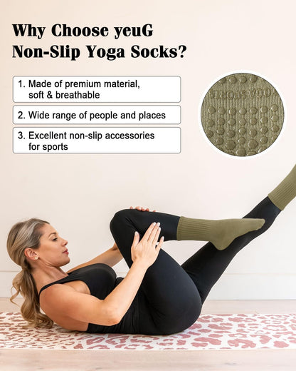 yeuG Pilates Socks for Women Non Slip Grip Socks for Yoga, Barre, Hospital, Barefoot Grippy Yoga Sock Womens Gifts 4 Pairs