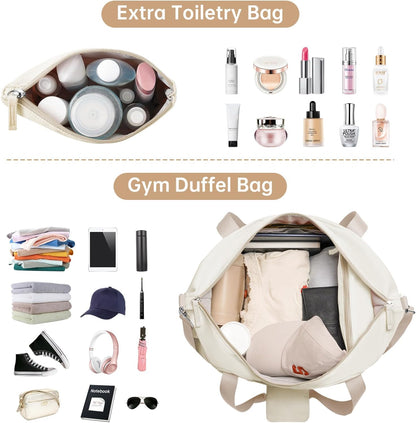 ETRONIK Gym Bag for Women, Personal Item Travel Bag with Shoes Compartment, Weekender Overnight Duffel Bag with Wet Pocket, Carry On Bag for Women, Travel, Gym, Weekend (Beige)