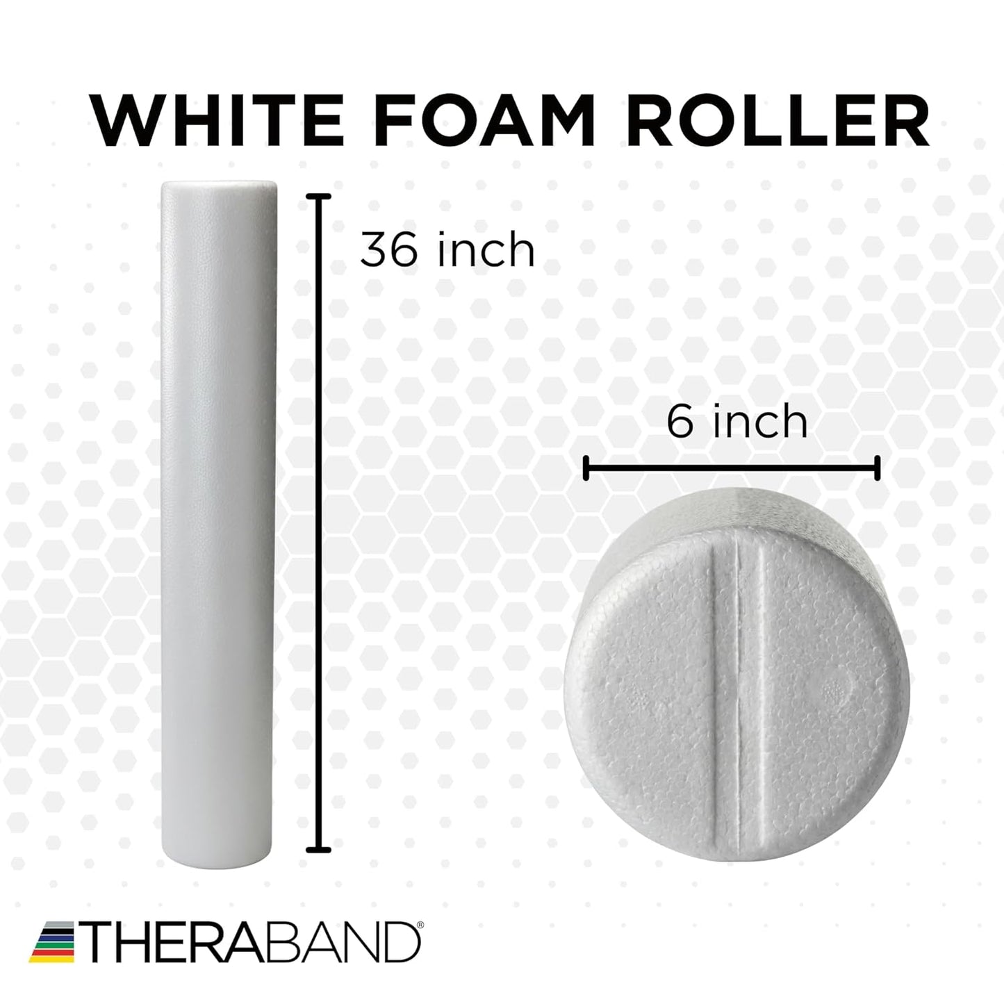 THERABAND Pro Foam Roller, 6" x 36" Round; White Back Roller, Compact 6 Inch Diameter for Deep Tissue Massage, Physical Therapy, Myofascial Release, Core Stabilization