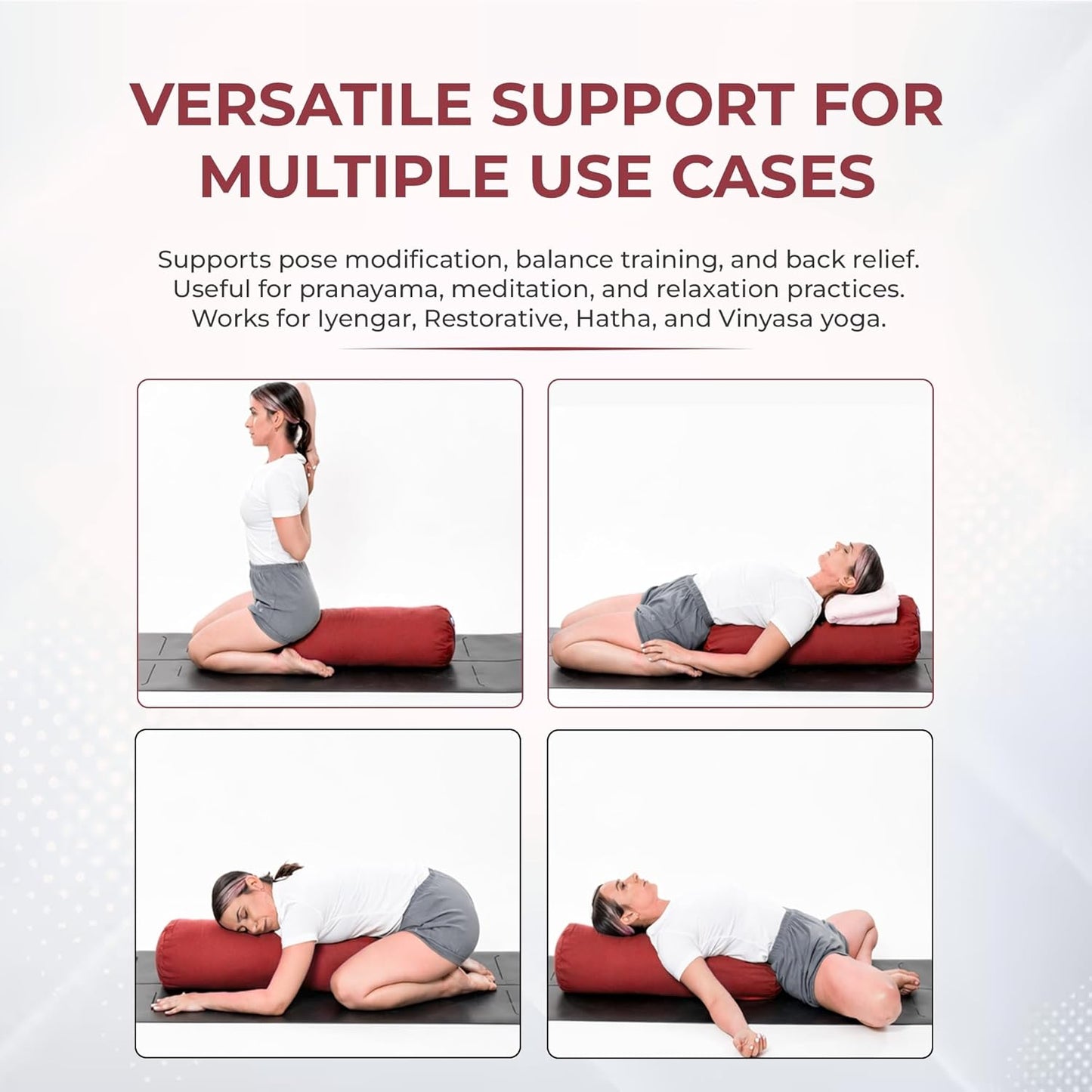 Yogikuti Iyengar Yoga Bolster for Restorative Yoga and Meditation – Lightweight Cotton Support Pillow with Handle for Easy Carry, Versatile for Pose Modification, Balance, Back Relief, and Relaxation