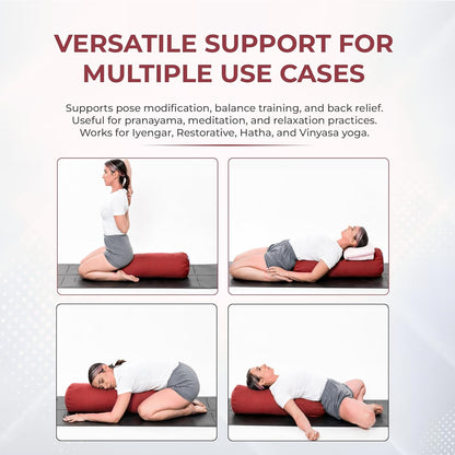 Yogikuti Iyengar Yoga Bolster for Restorative Yoga and Meditation – Lightweight Cotton Support Pillow with Handle for Easy Carry, Versatile for Pose Modification, Balance, Back Relief, and Relaxation