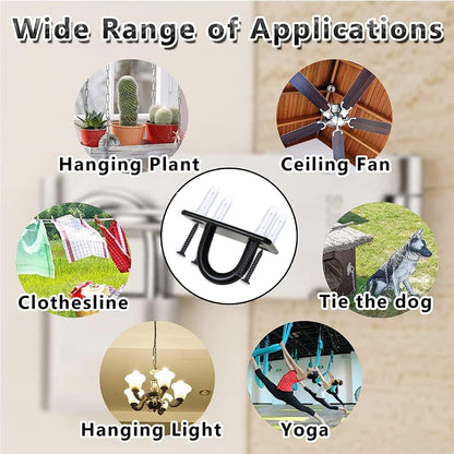 Stainless Steel Ceiling Hooks Pad Eyes Plate 6pcs 1.8" Heavy Duty Marine Hardware Hooks with Screws and Plastic Anchors Wall Mount Top Hook Hanging for Yoga Hammock Sandbag Plant Basket