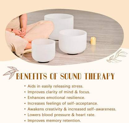 440HZ Sound Healing 8''-12'' Set of 3 Crystal Singing Bowls, Frosted Chakra Quartz Crystal Sound Bowl 8'' A Third-Eye, 10'' F Heart, 12'' C Root With Carry Bags and Mallet