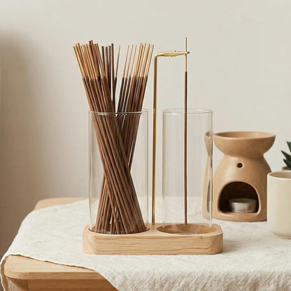 Incense Holder,Wooden Incense Holder for Sticks with 20 Incense Sticks, Anti-ash Incense Burner with Glass Ash Catcher for Meditation Yoga Spa Gift Home Decor