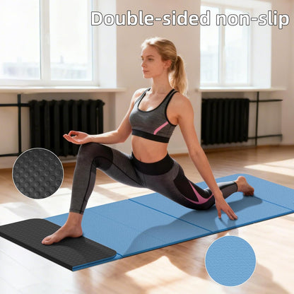 Foldable Yoga Mat Thick 10mm-WUWAN Extra Large Exercise Mat, TPE Material, Non-Slip Fitness Folding Mat Easy to Carry, Suitable for Home Workout Travel Pilates (75" x40",2/5") (Blue)