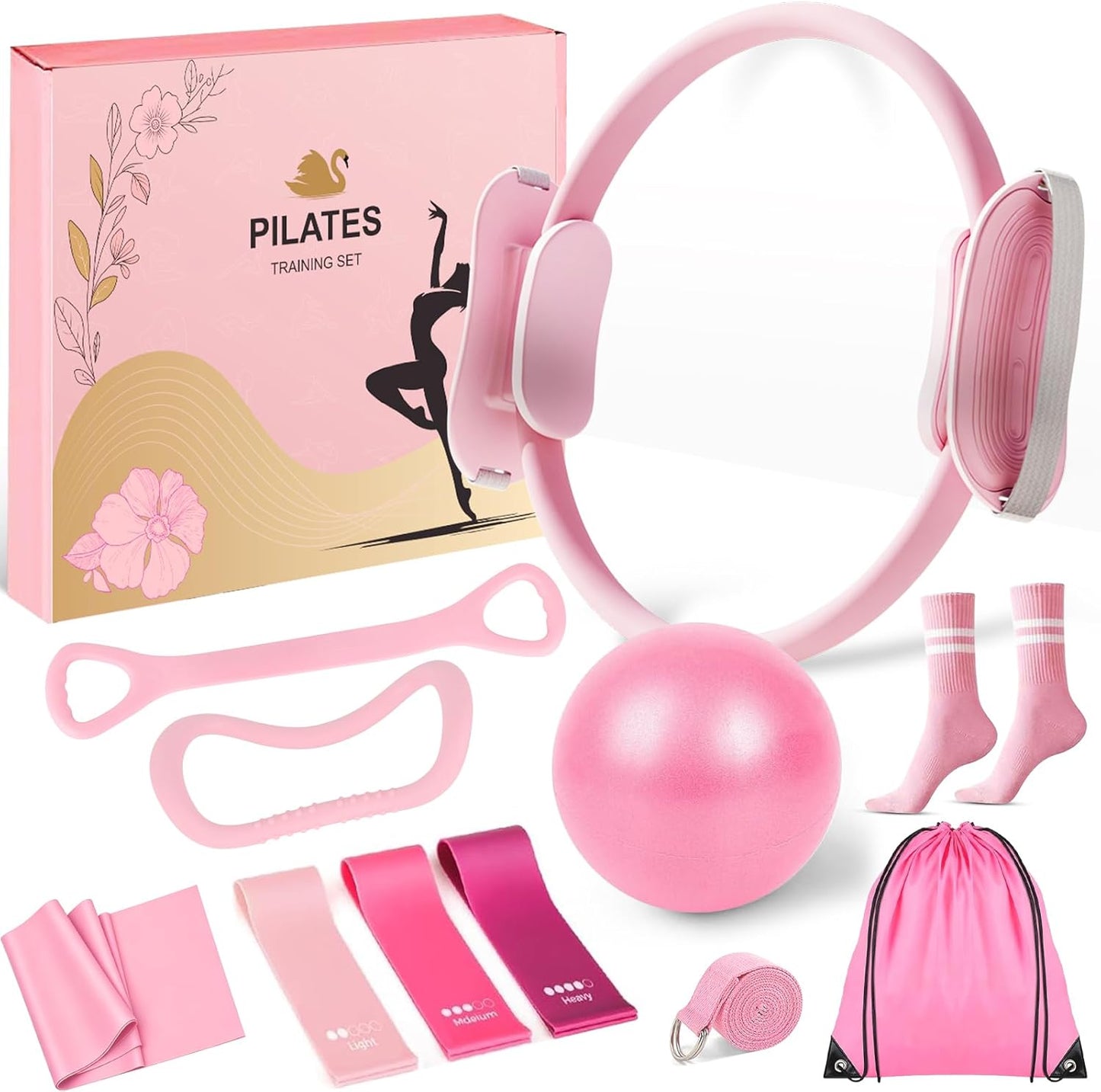 Pilates Equipment Set for Women, Pilates Ring and Ball Set with 15" Magic Circle & Resistance Bands, Perfect Mother's Day Gift for Home Workout, Ideal for Beginners and Yogis