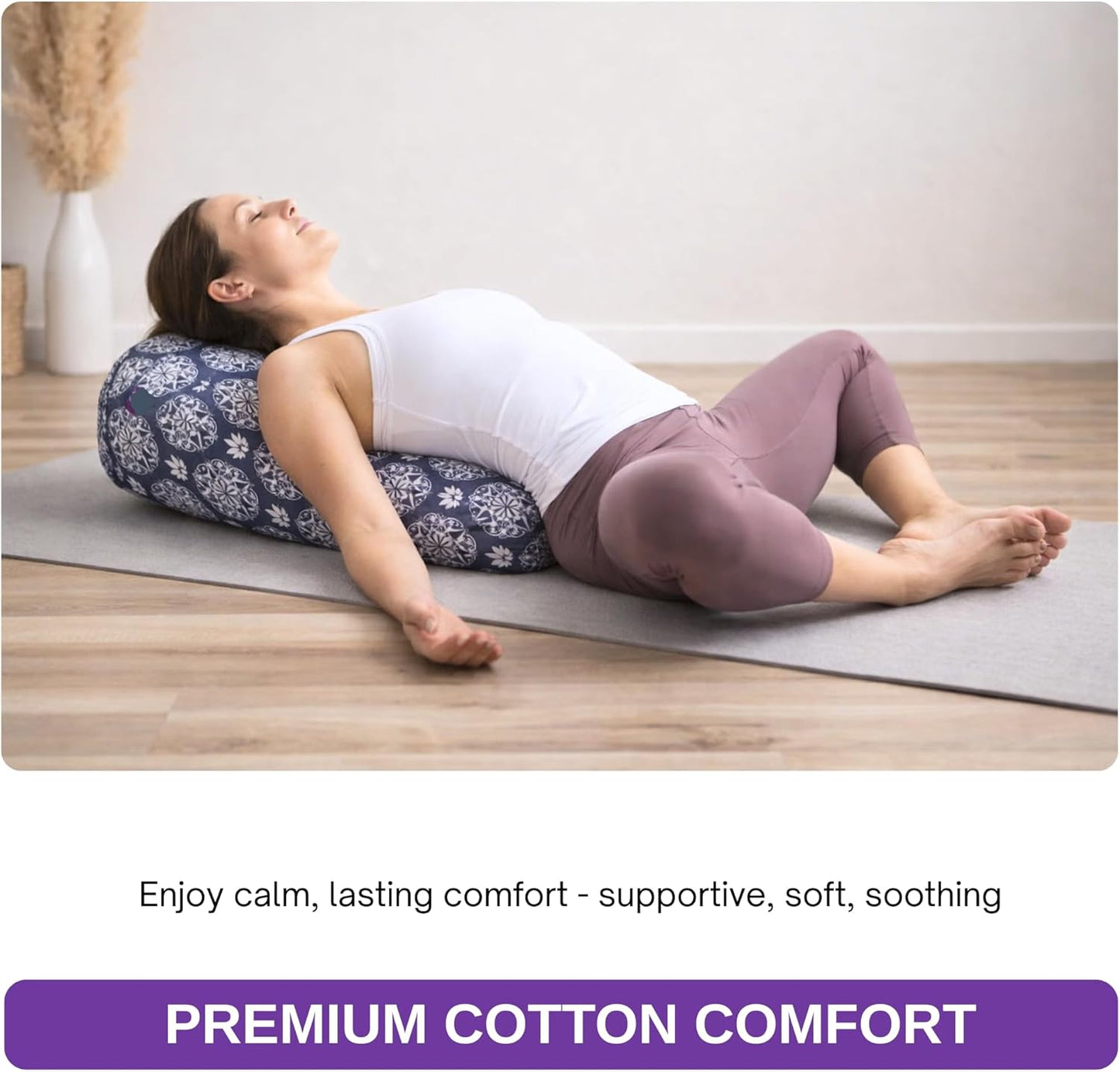 Yogikuti Iyengar Yoga Bolster for Restorative Yoga and Meditation – Lightweight Cotton Support Pillow with Handle for Easy Carry, Versatile for Pose Modification, Balance, Back Relief, and Relaxation