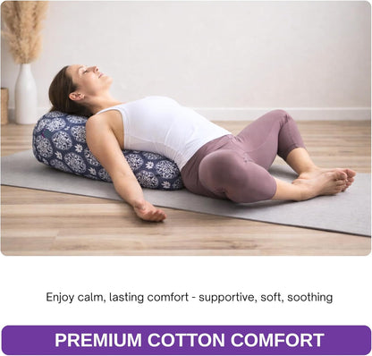 Yogikuti Iyengar Yoga Bolster for Restorative Yoga and Meditation – Lightweight Cotton Support Pillow with Handle for Easy Carry, Versatile for Pose Modification, Balance, Back Relief, and Relaxation