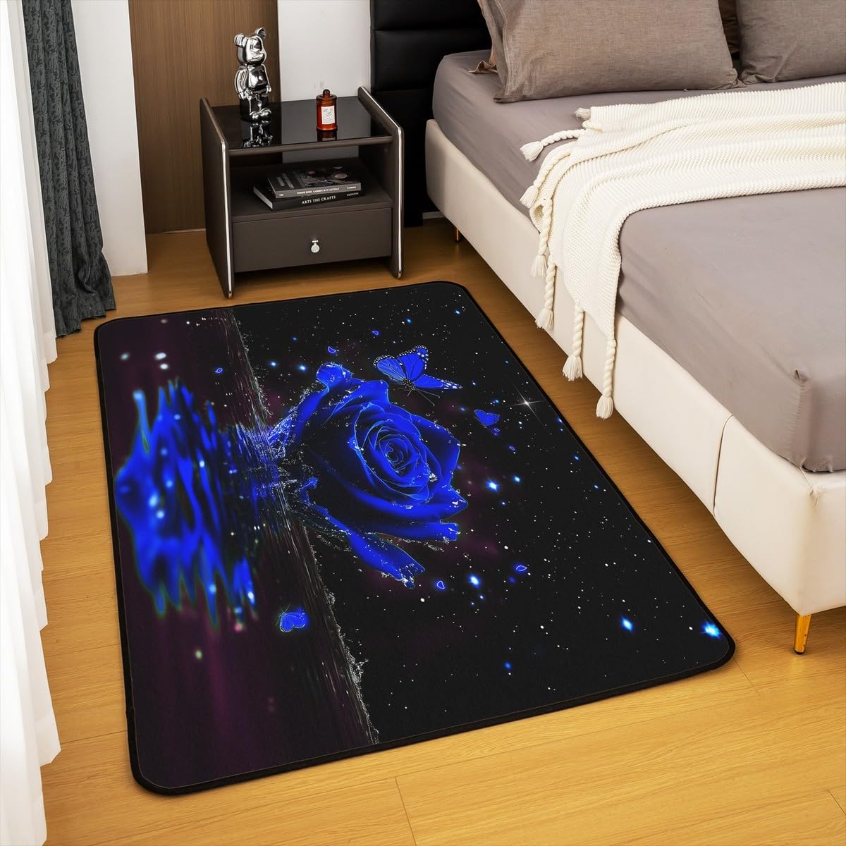 Feelyou Floral Rose Indoor Floor Mat Set,Romantic Blue Rose Rugs for Living Room Bedroom Area Rug 3x5,Boys Girls,Botanical Flower Rose Accent Rug Doormats Floor Mat for All Season