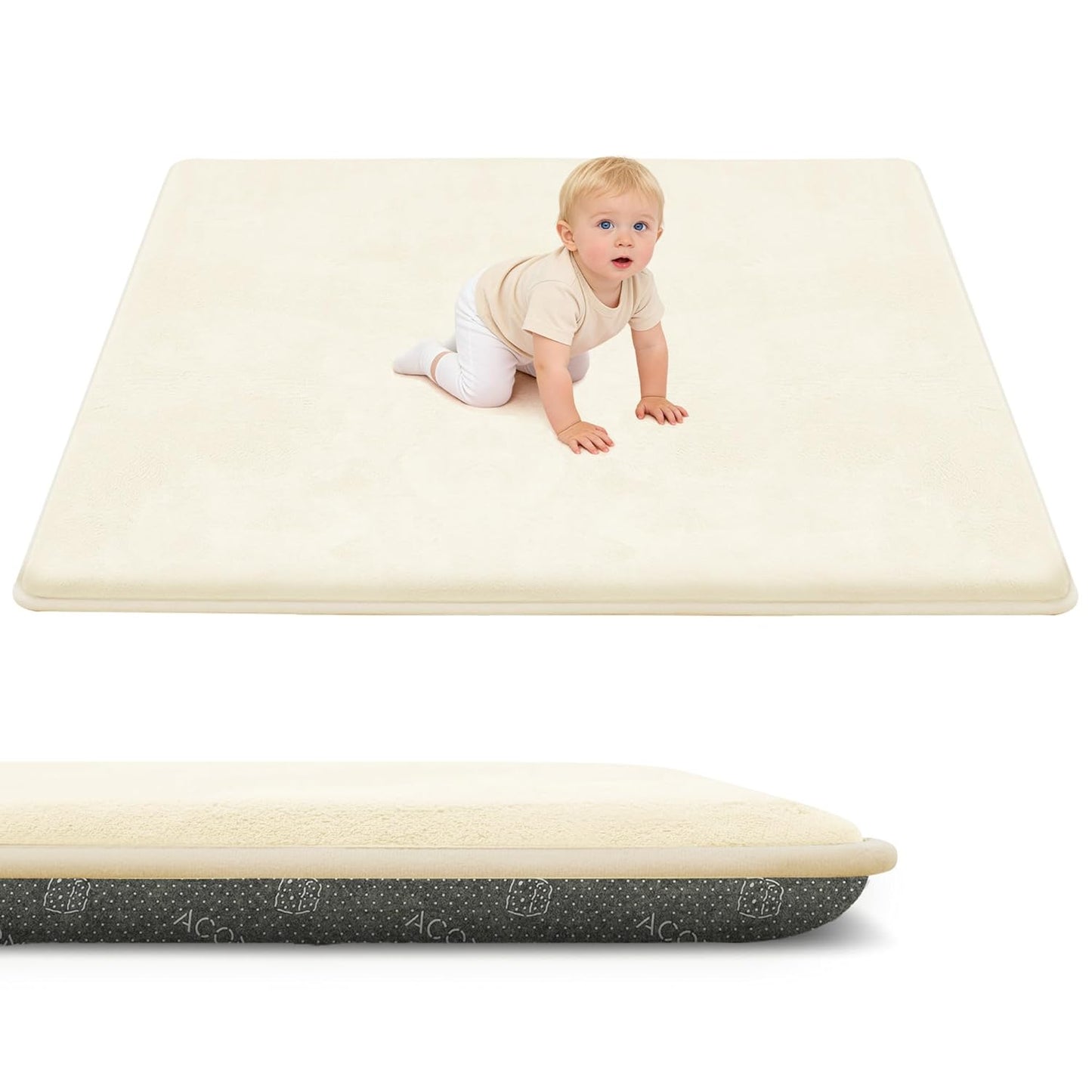 ACOMOPACK 1.3" Thick Baby Play Mat for Floor 79x118"-Large Water-Repellent&Non-Slip Memory Foam Mat for Kids,Toddlers,Soft Velvet Nursery Rug for Tummy Time&Crawling,Yoga,Tatami Style(Blue)
