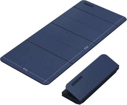 Foldable Yoga Mat Thick 10mm-WUWAN Extra Large Exercise Mat, TPE Material, Non-Slip Fitness Folding Mat Easy to Carry, Suitable for Home Workout Travel Pilates (75" x40",2/5") (Blue)