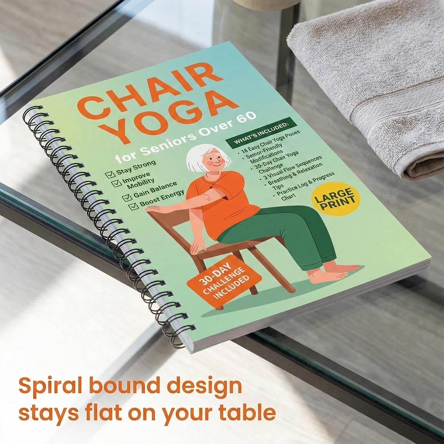 Bllavie Chair Yoga for Seniors Over 60 Book Chart,30day Beginner,Challenge to Restore Strength,Mobility,Balance and Loss Weight,Complete Guide to Look Senior Chair Exercises for Women & Men(Gradient Green)