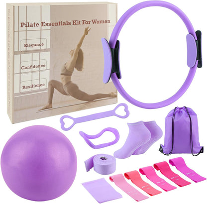 ASIEIT 13 PCS Pilates Kit for Women, Home Pilates Equipment with 5 Resistance Bands, 14'' Magic Circle, Pilates Ball and Ring, Compact Workout Set for Home Workout, Strength and Flexibility