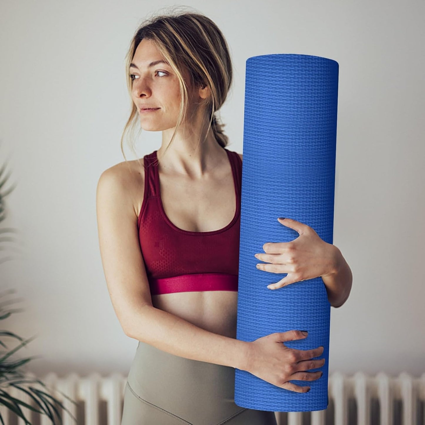 generic Thick Yoga Mat 1/5 Inch Thick Non Slip High Density Anti-Tear Exercise Mat with Carrying Strap Large Yoga Mat for Pilates, Workouts, Fitness, Gym, Floor, Stretching, Home Yoga, Blue