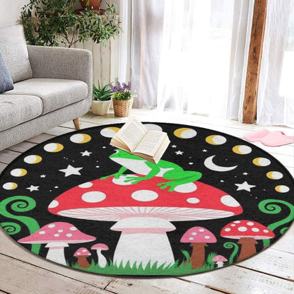 Large Home Decor Mat, Soft Round Yoga Carpet, Non Slip Machine Washable Home Office Circle Rug Gothic Witchy Sun Moon Mushroom Moth