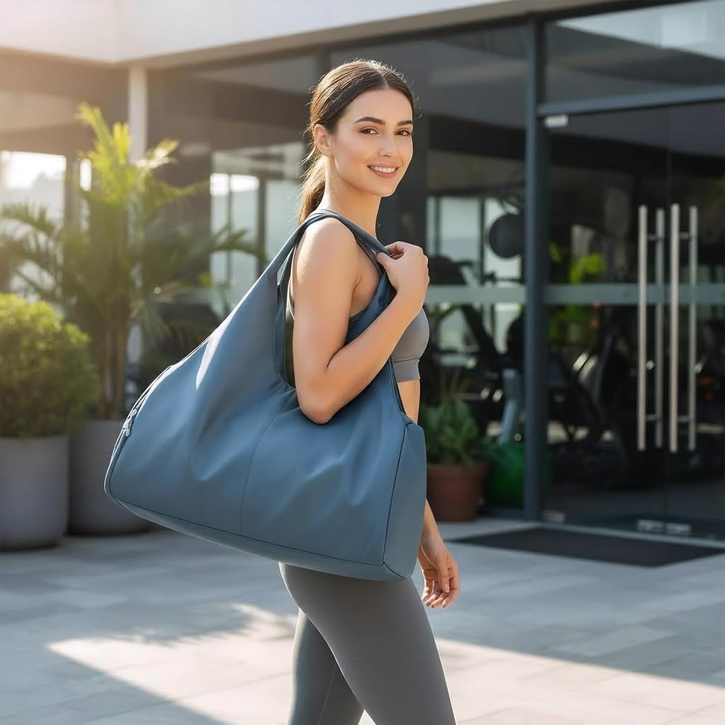 forestfish Yoga Gym Bag for Women with Shoes Compartment & Wet Dry Storage Pockets Lightweight Duffel Bag, Beige