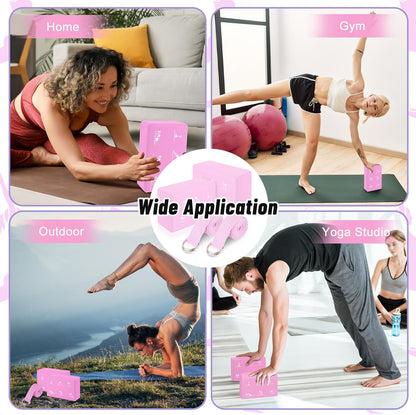 RETON 2 Pack Yoga Blocks and 2 Yoga Straps Set, Soft Non-Slip Yoga Block for Pilates, High Density EVA Foam Yoga Brick with Yoga Strap for General Fitness, Stretching, Improve Strength and Flexibility