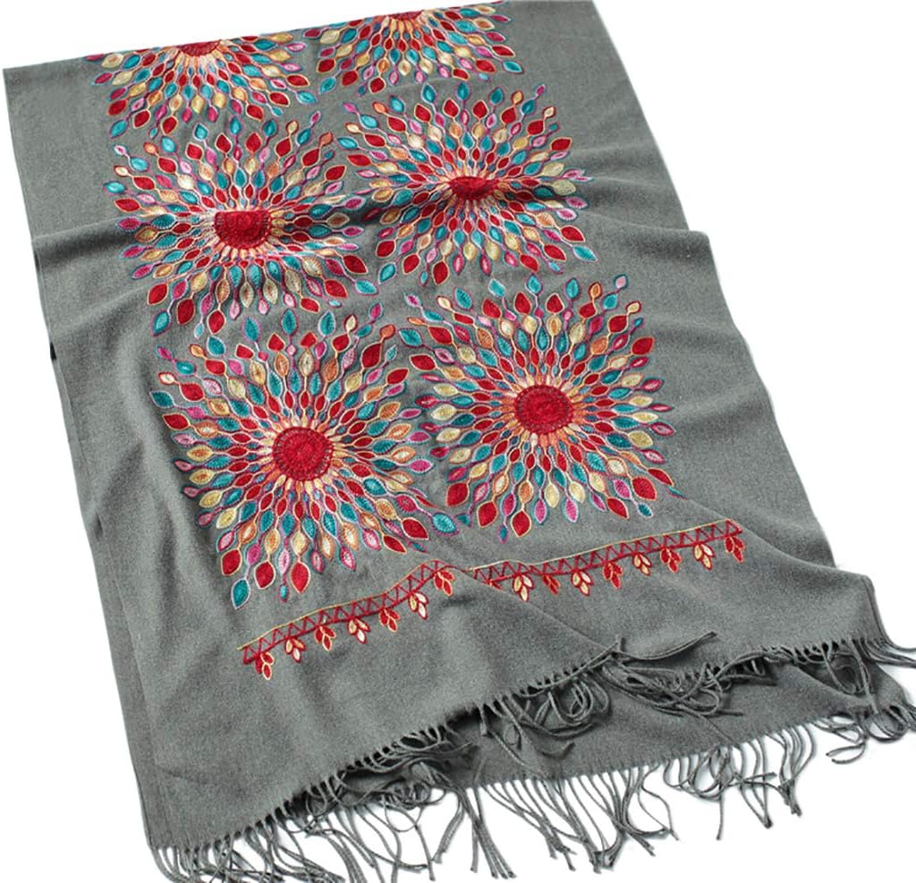 Urban CoCo Women's Embroidered Oversize Tassel Shawl Scarf Wraps for Women