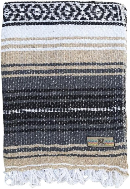 Open Road Goods Blue Mexican Blanket - Authentic Serape Falsa Blanket - Handmade