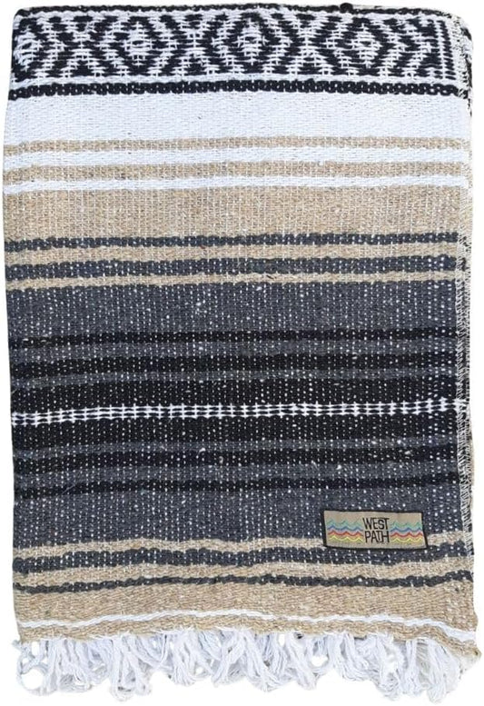 Open Road Goods Blue Mexican Blanket - Authentic Serape Falsa Blanket - Handmade