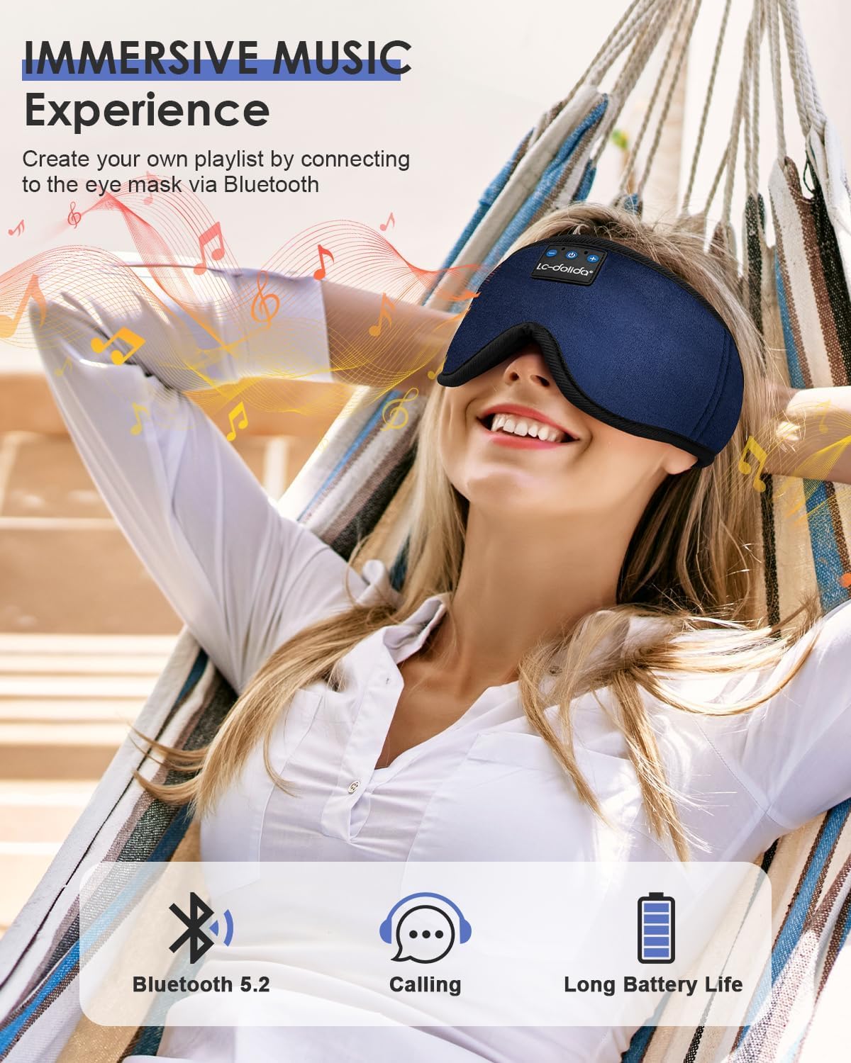 LC-dolida Sleep Headphones, 3D Sleep Mask Bluetooth Wireless Music Eye Mask, Sleeping Headphones for Side Sleepers Sleep Mask with Bluetooth Headphones Ultra-Thin Stereo Speakers Perfect for Sleeping